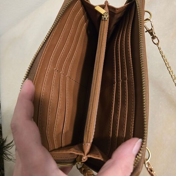 Fossil Reptile Print Leather Crossbody Wallet with chain Purse - Picture 8 of 10